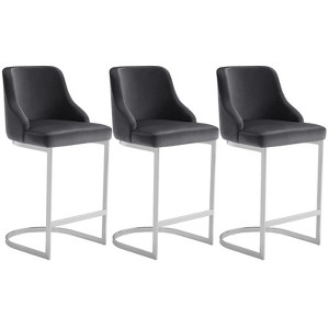 Bekrvio Bar Stools Set of 3, 26” Counter Height with Back - Upholstered PU Leather/Velvet  Steel U-Shaped Base for Kitchen Counter Island - 1 of 4