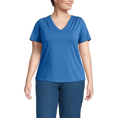 Lands' End Women's Short Sleeve Lightweight Jersey Gathered Shoulder T-Shirt