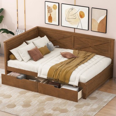 NicBex Wood Twin Size Daybed with 2 Drawers and Rustic Guardrail for Bedroom,Living Room,Apartment