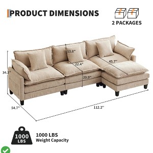 112" L-Shape Sectional Sofa with Ottoman & Storage Pockets - Light Coffee Chenille Cloud Couch for Living Room - 1 of 4