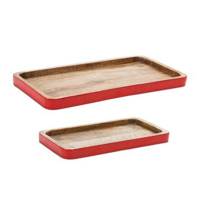 Melrose Red Trimmed Wooden Tray (Set of 2)