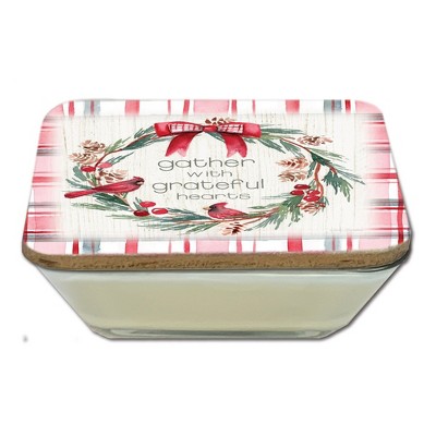 Courtside Market Gather Plaid Cardinal Wreath 6.5x6.5 Artboard Lid & 20oz Candle Set