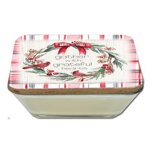 Courtside Market Gather Plaid Cardinal Wreath 6.5x6.5 Artboard Lid & 20oz Candle Set - 1 of 4