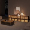 POVISON 118" Mid-Century Modern Wood Slatted TV Stand with LED lights, LED TV Stand, Walnut Color TV Console - 3 of 4
