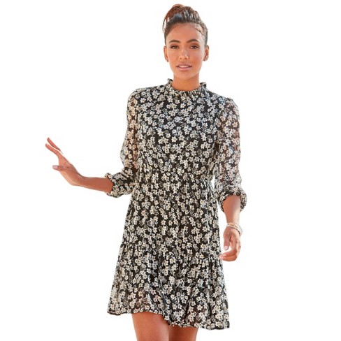 LASCANA Women's Long Sleeve Floral Pattern Dress - image 1 of 4