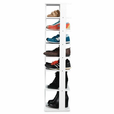 White 7-Tier Bamboo and Wood Shoe Rack Organizer