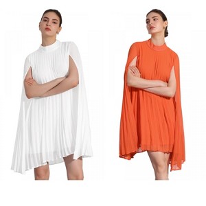 INSPIRE CHIC Women's Loose Flowy Cloak Sleeve Cape Pleated Chiffon Dress 2 Packs - 1 of 4