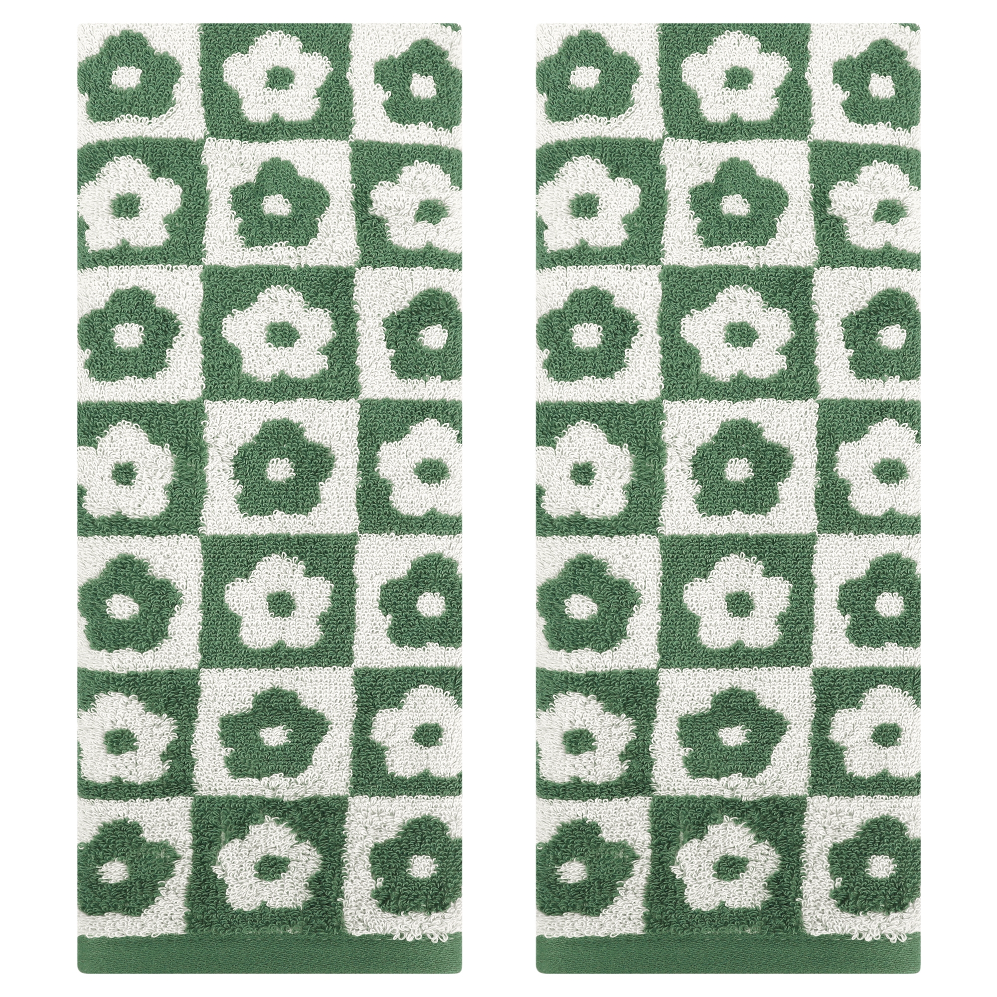 REGALWOVEN Cotton Soft Absorbent Decorative Bathroom Hand Towel 14" x 30" Green 2 Pcs