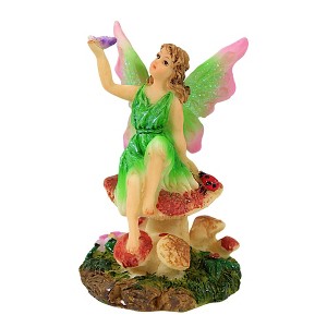 Craftoutlet.Com 3.75 In Green Sitting Fairy Wings Myth Mushroom Fairy Figurines - 1 of 3