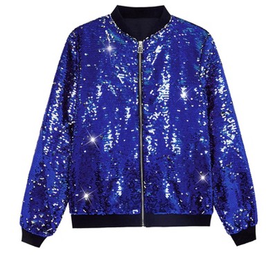 thumbnail image 2 of Men’s Metallic Zip-Up Baseball Jacket - 70s Disco Varsity Style With Pockets, Great For Clubwear & Festivals 2 of 9