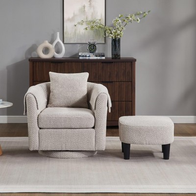 Wooakway Swivel Accent Chair with Ottoman Set Barrel Armchair with Removable Back Pillow with 2 Armrest Covers for Living Room Bedroom Office