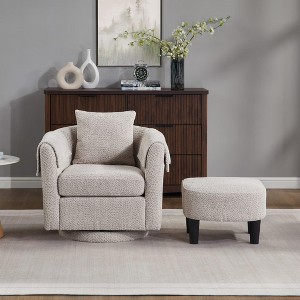 Wooakway Swivel Accent Chair with Ottoman Set Barrel Armchair with Removable Back Pillow with 2 Armrest Covers for Living Room Bedroom Office - 1 of 4