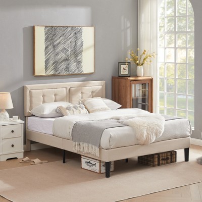 VECELO Tufted Upholstered Platform Bed Frame With Adjustable Height Headboard Twin Size Beds Dark Green