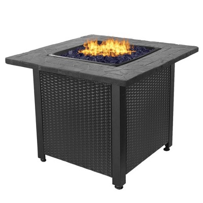 Endless Summer 30 Inch Square 30,000 BTU LP Gas Outdoor Fire Pit Table with Resin Mantel, Steel Base, Blue Fire Glass, and Protective Cover, Black