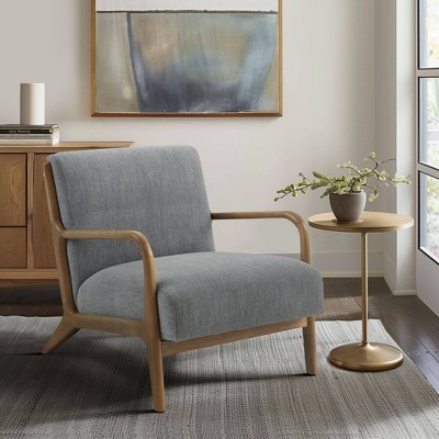 Mid-Century Elmwood Frame Accent Chair in Textured Gray
