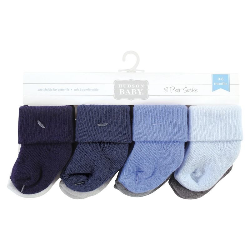 Hudson Baby Infant Boy Cotton Rich Newborn and Terry Socks, Solid Blue Gray 8 Pack Terry, 2 of 7