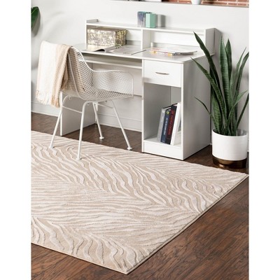 Ivory Beige Abstract Easy-Care Rectangular Rug