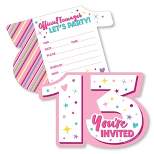 Big Dot of Happiness Girl 13th Birthday - Shaped Fill-In Invitations - Official Teenager Birthday Party Invitation Cards with Envelopes - Set of 12