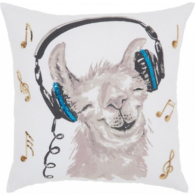 HomeRoots 18" Teal and White Llama Cotton Throw Pillow