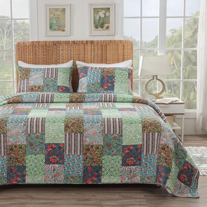 Greenland Home Fashions Jasmin Luxurious Comfortable 3 Pieces Quilt Set Jade, 2 of 6
