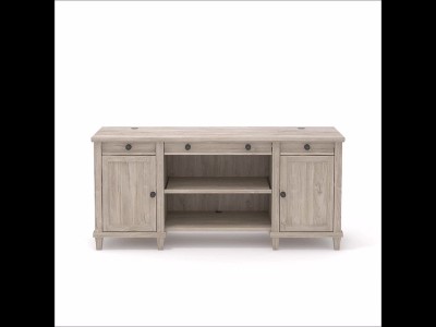 Chalk Oak Wood Credenza with Drawers and Shelves