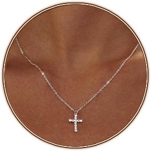 Cross Necklace - 18K Gold/Silver Plated With Cubic Zirconia, Simple Layered Design Dainty Religious Jewelry Gift For Women - 1 of 4