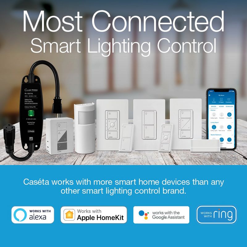 Lutron Caséta Wireless Smart Lighting Lamp Dimmer Switch Starter Kit | Works with Alexa, Google Assistant, Ring, Apple HomeKit | P-BDG-PKG1P, 3 of 9