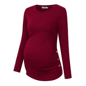 Maternity Shirt Side Button and Ruched Maternity Tunic Tops - 1 of 4