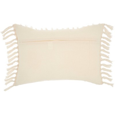 Cream Cotton Fringed 14" x 20" Throw Pillow