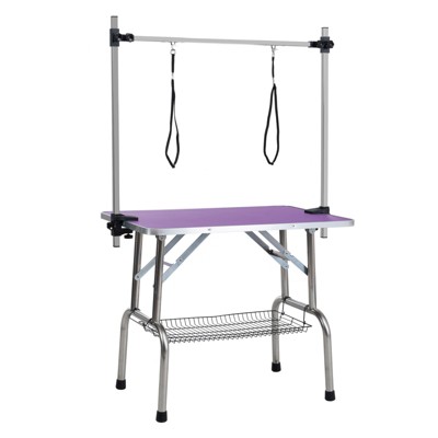 VisioGear 36" Folding Dog Pet Grooming Table with Adjustable Arm and Clamps, Pet Dog Cat Grooming Table, Purple, 36"*23.6"*65.5"