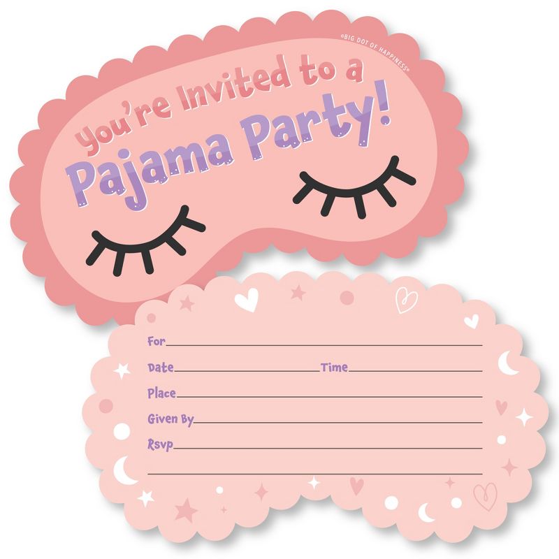 Big Dot of Happiness Pajama Slumber Party - Shaped Fill-In Invitations - Girls Sleepover Birthday Party Invitation Cards with Envelopes - Set of 12, 1 of 8