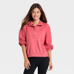 Women's French Terry Henley Sweatshirt - JoyLab™ Rose Red L : Target