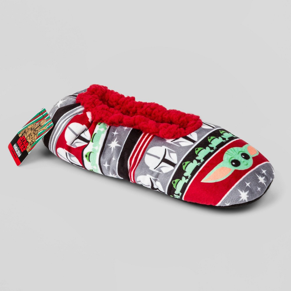 Women's Star Wars The Mandalorian Holiday Slipper Socks with Grippers - Red/White One Size