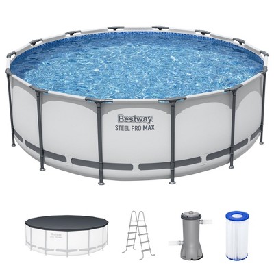 Bestway Steel Pro MAX Round Above Ground Swimming Pool Set with Metal Frame Filter Pump, Ladder, and Cover