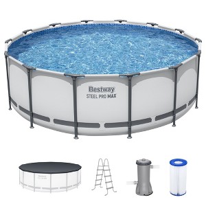 Bestway Steel Pro MAX Round Above Ground Swimming Pool Set with Metal Frame Filter Pump, Ladder, and Cover - 1 of 4