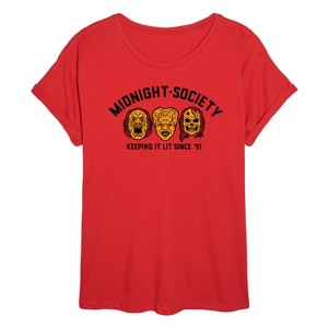 Women's - Are You Afraid of the Dark - Midnight Society Monster Masks Oversized Graphic T-Shirt - 1 of 4