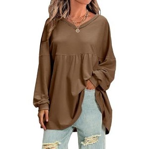 EXLURA EXLURA Womens Spring Long Sleeve Shirts V Neck Casual Maternity Tops Loose Babydoll Pullover Dressy Tunic Blouse Outfits 2025 Apricot - 1 of 4