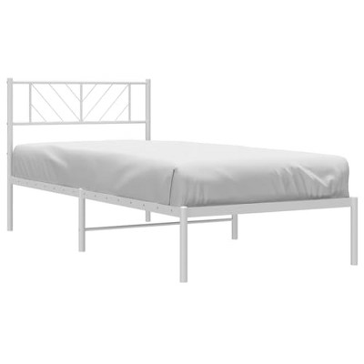 vidaXL Modern Single Bed Frame with Headboard in White - Robust Steel Structure with Extra Storage Space and Back Support