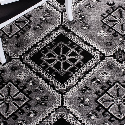 Vintage Black and Gray Hand-knotted Round Area Rug