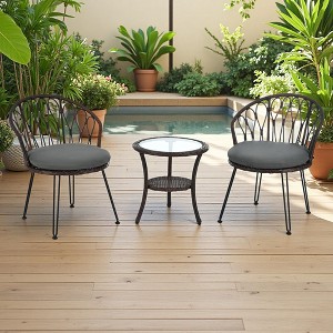 3-Piece Outdoor Patio Rattan Conversation Leisure Chairs Set with 2 Chair and Glass Coffee Table - 1 of 4