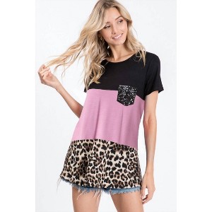 Women's Color Block Leopard Top - HEIMISH USA - 1 of 1