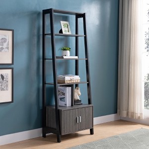 TOAOTBNBO Ladder Bookshelf with Two Doors, Display Bookcase with Metal Bar Handles, Home Office Open Book Shelves with 4 Shelves, Gray - 1 of 4