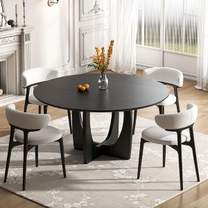 Wooakway 30"H Modern Wood Dining Table Conference Table Kitchen Table Gaming Table with Double Pedestal Black/Walnut/Natural Wood - 1 of 4