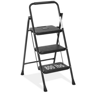 Mr Ironstone Step Ladder, Folding Step Stool with Wide Anti-Slip Pedal, Sturdy Steel Ladder, Convenient Handrail, Portable Steel Step Stool, 3 Rungs - 1 of 4