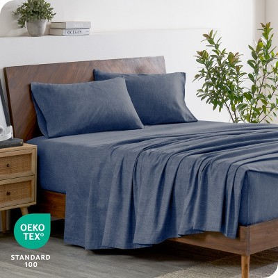 Heather Indigo Cotton Flannel Queen Sheet Set with Pillowcases