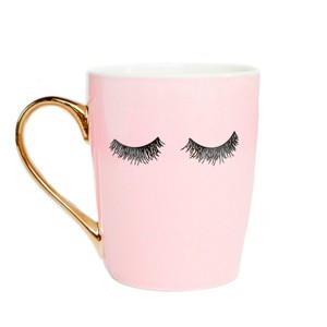 Sweet Water Decor Pink Eyelashes Gold Handle Coffee Mug - 16oz - 1 of 4