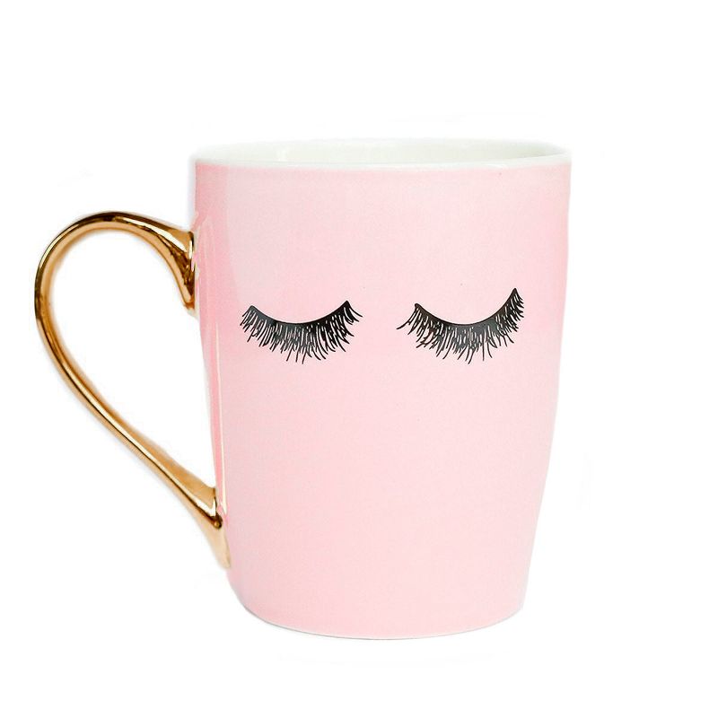 Sweet Water Decor Pink Eyelashes Gold Handle Coffee Mug - 16oz, 1 of 8