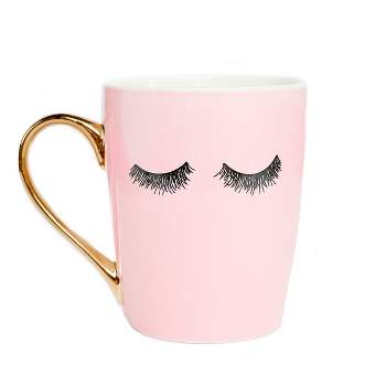 Sweet Water Decor Pink Eyelashes Gold Handle Coffee Mug - 16oz