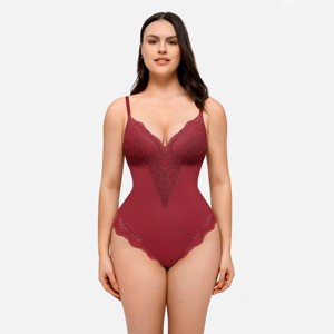 Feelingirl Women's Sculpting Lace Shapewear Bodysuit Thong Shapewear Black S - 1 of 1