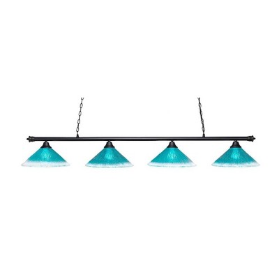 Toltec Lighting Oxford 4 - Light Island Pendant Light in  Matte Black with 16" Teal Crystal Shade